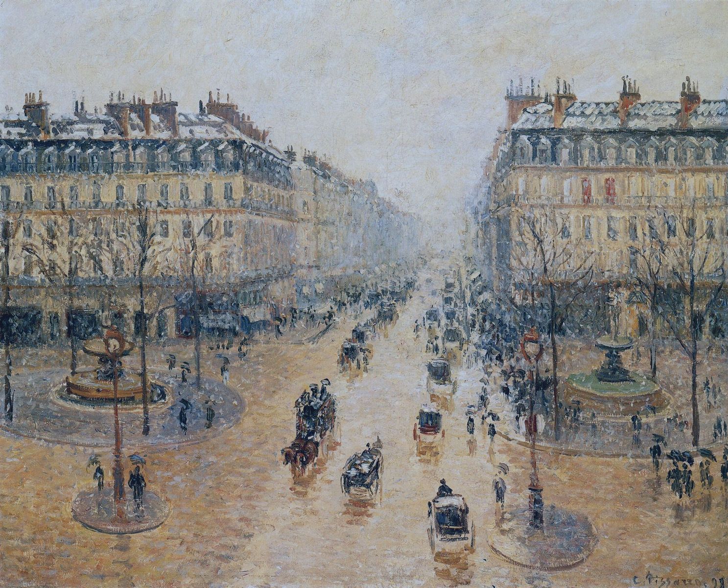 Камиль Писсарро - Оперный проезд в Париже. Эффект снега. Утро